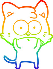 rainbow gradient line drawing of a cartoon nervous cat