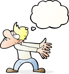 cartoon annoyed man gesturing with thought bubble