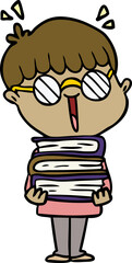 cartoon boy with amazing books