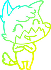 cold gradient line drawing of a happy cartoon fox