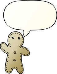 cartoon gingerbread man with speech bubble in smooth gradient style
