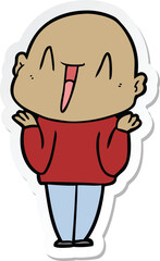 sticker of a happy cartoon bald man