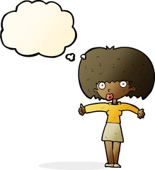 Obraz premium cartoon woman giving thumbs up symbol with thought bubble