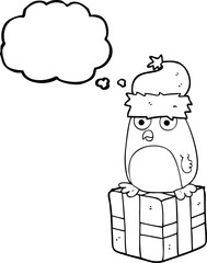 freehand drawn thought bubble cartoon christmas penguin