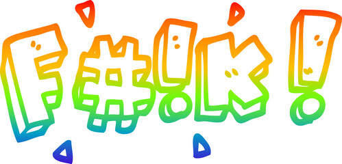 rainbow gradient line drawing of a cartoon swear word