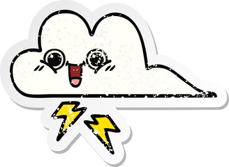 distressed sticker of a cute cartoon storm cloud