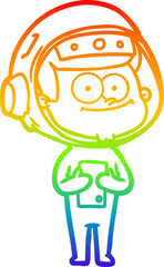 rainbow gradient line drawing of a happy astronaut cartoon