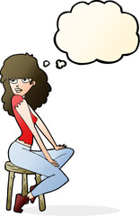 cartoon woman striking pose with thought bubble