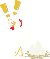 flat color style cartoon chicken laying egg