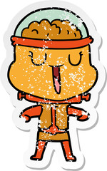 distressed sticker of a happy cartoon robot