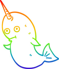 rainbow gradient line drawing of a cartoon narwhal © lineartestpilot