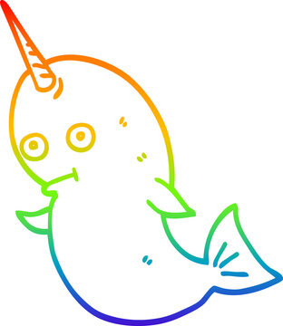 recommend clip art: rainbow gradient line drawing of a cartoon narwhal