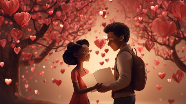 couple kissing in the park || couple holding heart on valnetine's day || valentine's cartoon couple