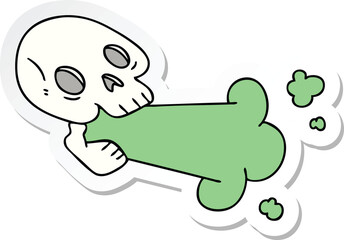 sticker of a quirky hand drawn cartoon skull