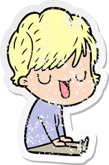 Obraz premium distressed sticker of a cartoon woman talking