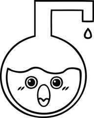 line drawing cartoon of a science experiment