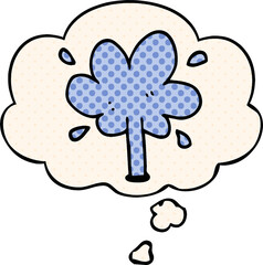 cartoon water squirt with thought bubble in comic book style