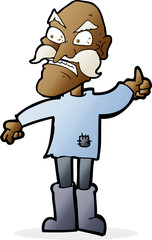 cartoon angry old man in patched clothing