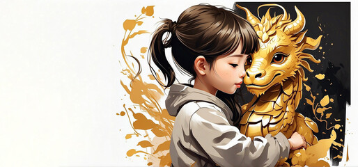 Chinese Dragon and Kid  for  New Year Template Background