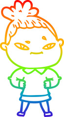 rainbow gradient line drawing of a cartoon woman