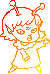 Fototapeta premium warm gradient line drawing of a pretty cartoon alien girl