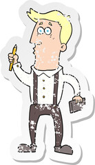 retro distressed sticker of a cartoon man with notebook