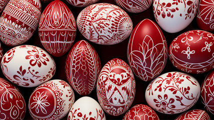 Decorative Red and White Easter Eggs - obrazy, fototapety, plakaty