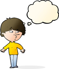 cartoon suspicious man looking over shoulder with thought bubble
