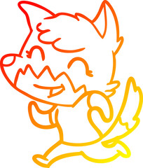 warm gradient line drawing of a happy cartoon fox