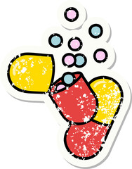 grunge sticker of a burst open medical capsule pill