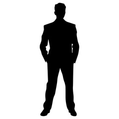 Business man standing pose vector silhouette, professional business man vector illustration