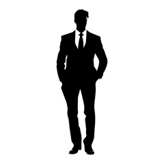 Business man standing pose vector silhouette, professional business man vector illustration