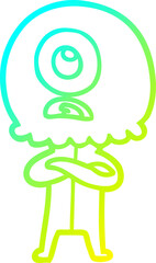cold gradient line drawing of a cartoon cyclops alien spaceman