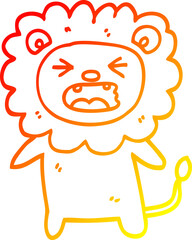 warm gradient line drawing of a cartoon roaring lion