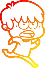warm gradient line drawing of a worried cartoon boy