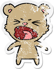 distressed sticker of a angry cartoon bear