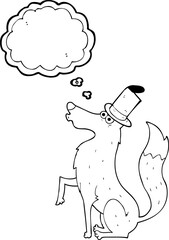 freehand drawn thought bubble cartoon wolf