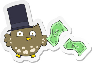 sticker of a cartoon wealthy little owl with top hat