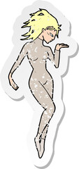retro distressed sticker of a cartoon future space woman