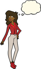 cartoon pretty woman  with thought bubble