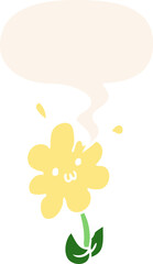 cartoon flower with speech bubble in retro style