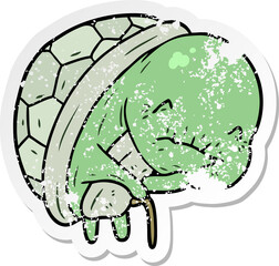 distressed sticker of a cute cartoon old turtle