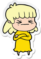 sticker of a cartoon angry girl