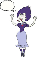 freehand drawn thought bubble cartoon vampire girl with bloody mouth