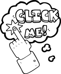 click me freehand drawn thought bubble cartoon sign
