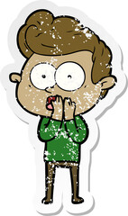 distressed sticker of a cartoon staring man