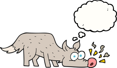 freehand drawn thought bubble cartoon dog sniffing