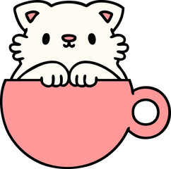 cartoon of a cute little cat in a coffee cup