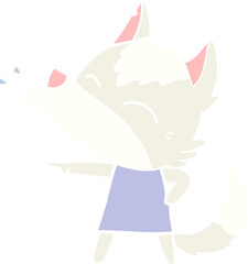 howling wolf in dress flat color style cartoon