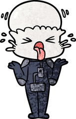 weird cartoon alien shrugging shoulders